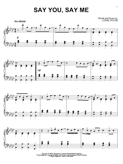 Product gallery: Page 1 of 1 Say You, Say Me, Lionel Richie