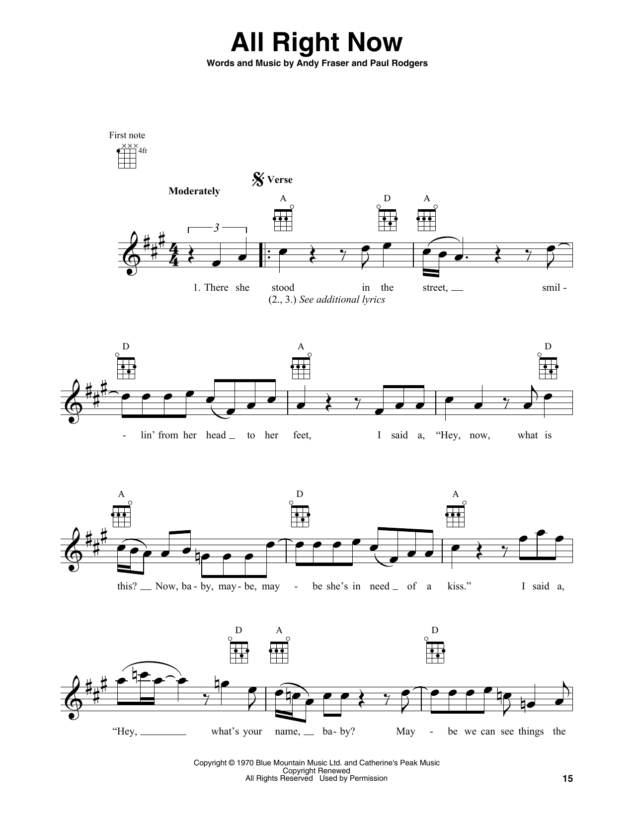 Produktgalerie: Seite 1 von 1 All Right Now, Free, Ukulele