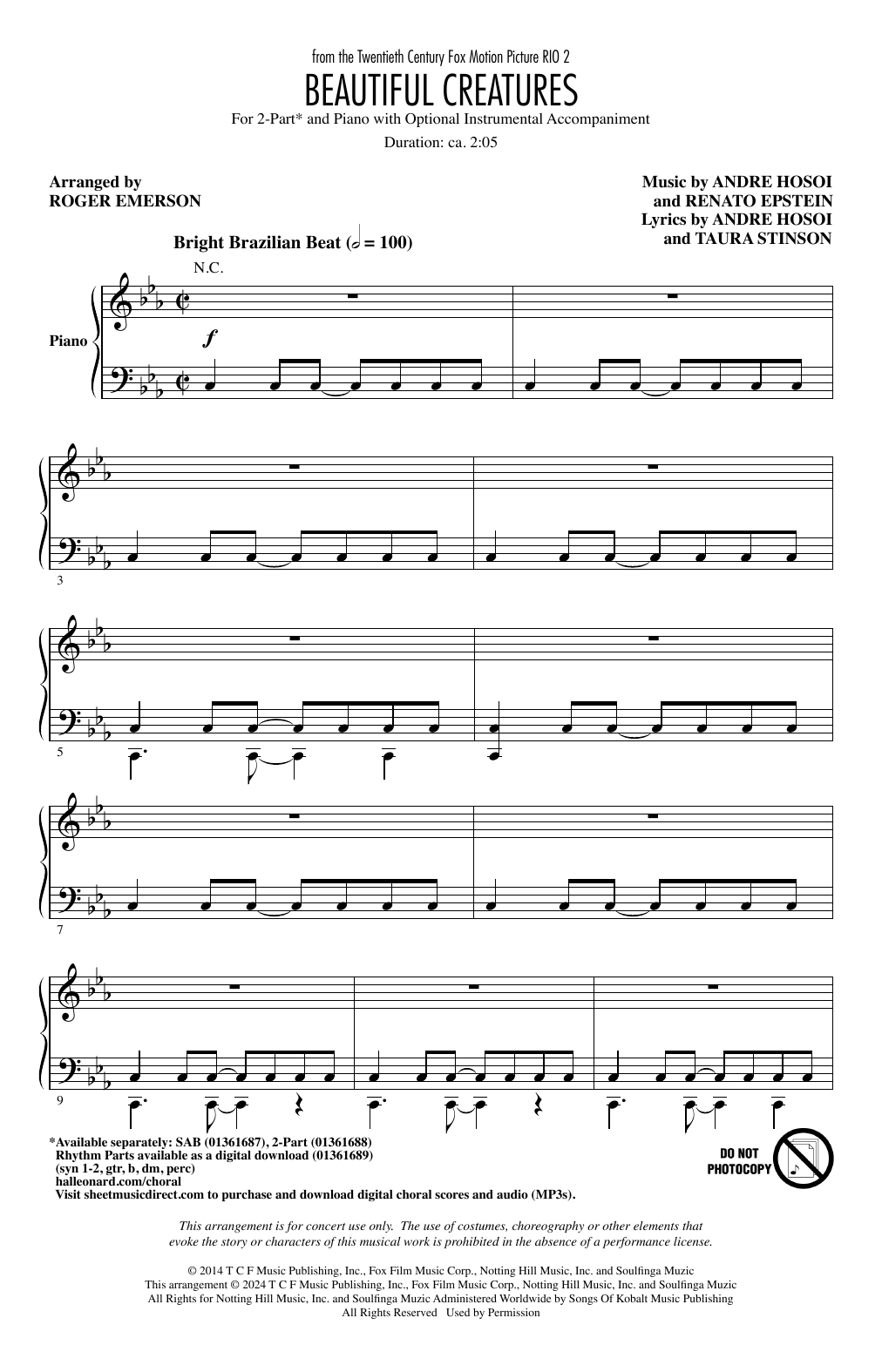 Produktbild zu: Beautiful Creatures (from Rio 2) (arr. Roger Emerson)