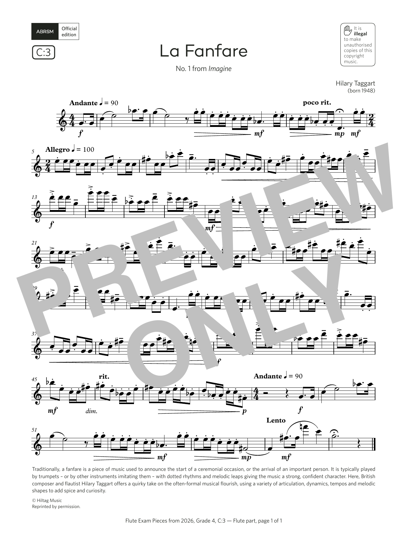 Product gallery: Page 1 of 1 La Fanfare (Grade 4, list C3, from the ABRSM Flute Syllabus from 2026), Hilary Taggart
