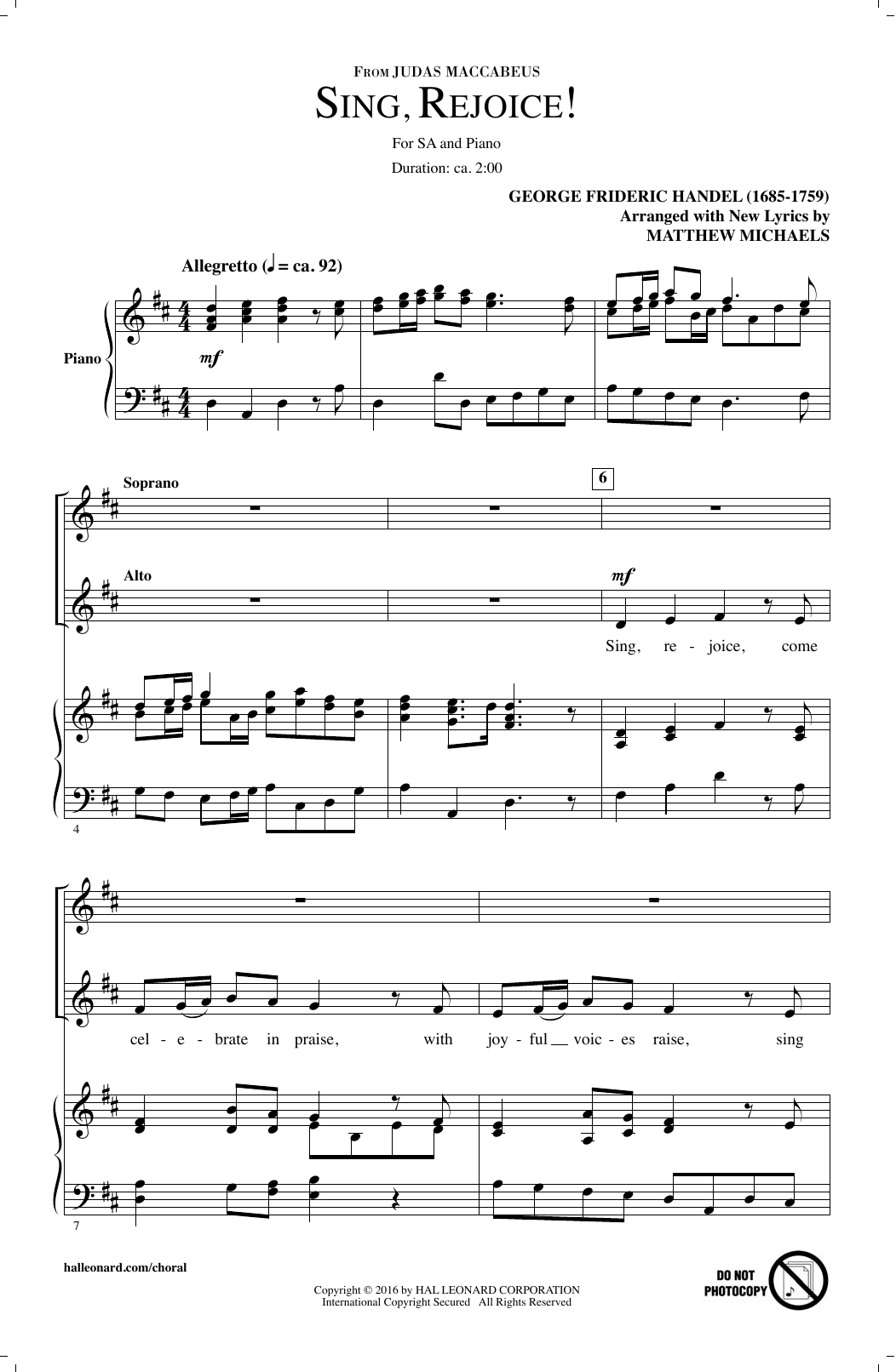 Produktbild zu: Sing, Rejoice! (from Judas Maccabaeus)