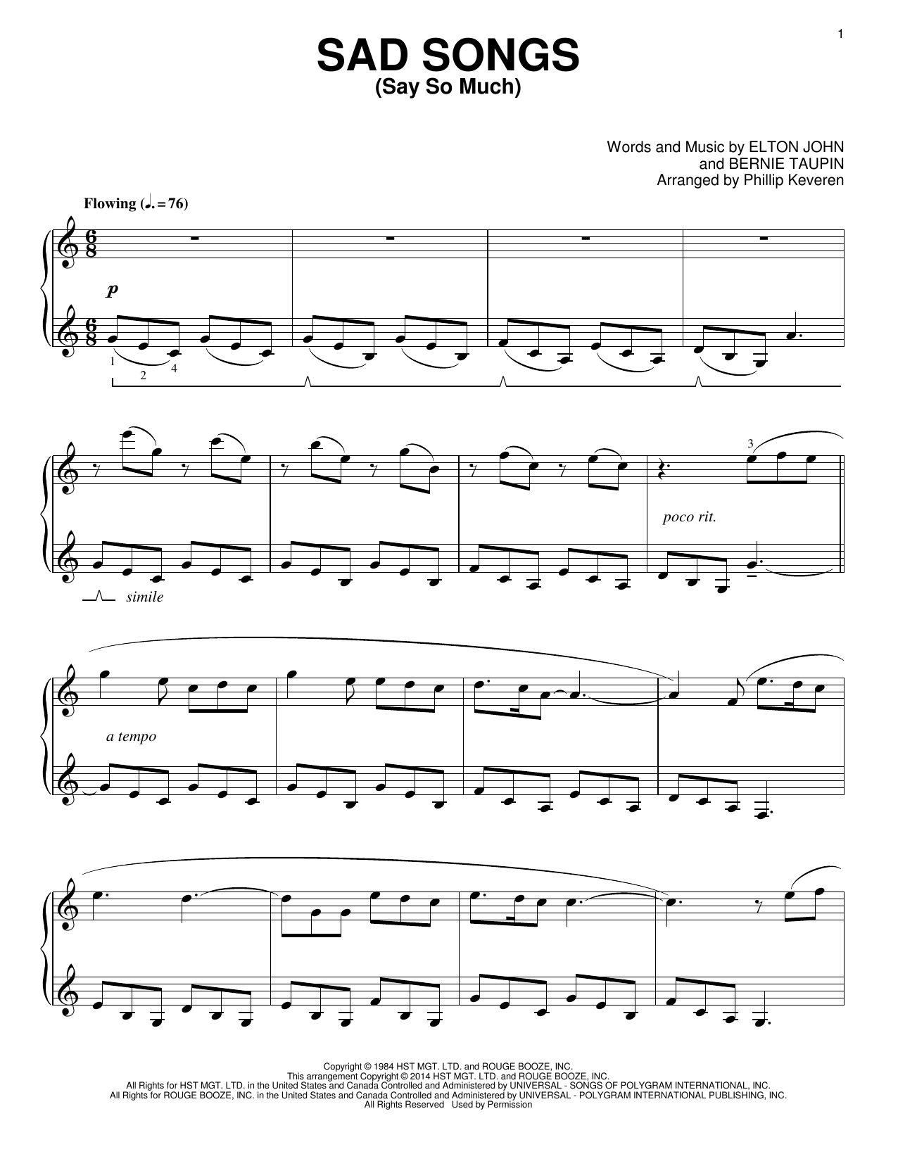 Produktbild zu: Sad Songs (Say So Much) [Classical version] (arr. Phillip Keveren)