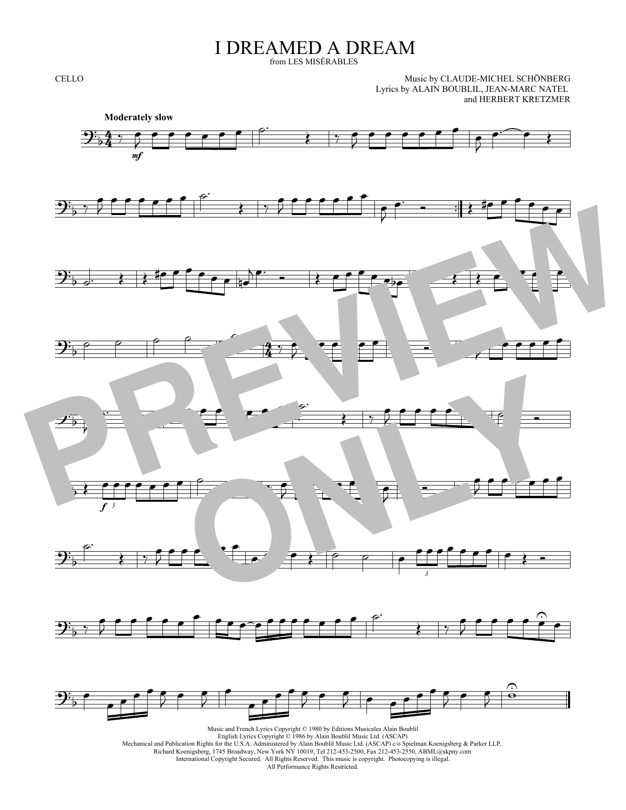 Produktgalerie: Seite 1 von 1 I Dreamed A Dream, Claude-Michel Schönberg, Violoncello