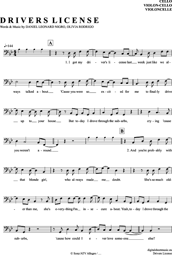 gallery: Drivers License , Rodrigo, Olivia, (Cello)
