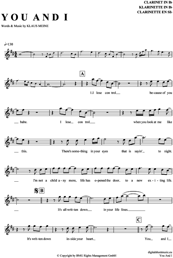 Product gallery: Page 1 of 4 You and I , Scorpions, Clarinet in B-flat