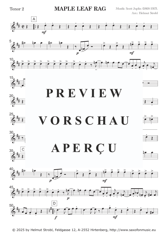 Produktgalerie: Seite 9 von 11 Maple Leaf Rag, , Saxophon Quintett