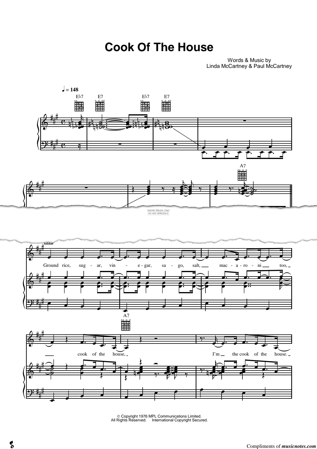 Produktgalerie: Seite 1 von 1 Cook Of The House, Linda McCartney, Gesang, Gitarre, Klavier