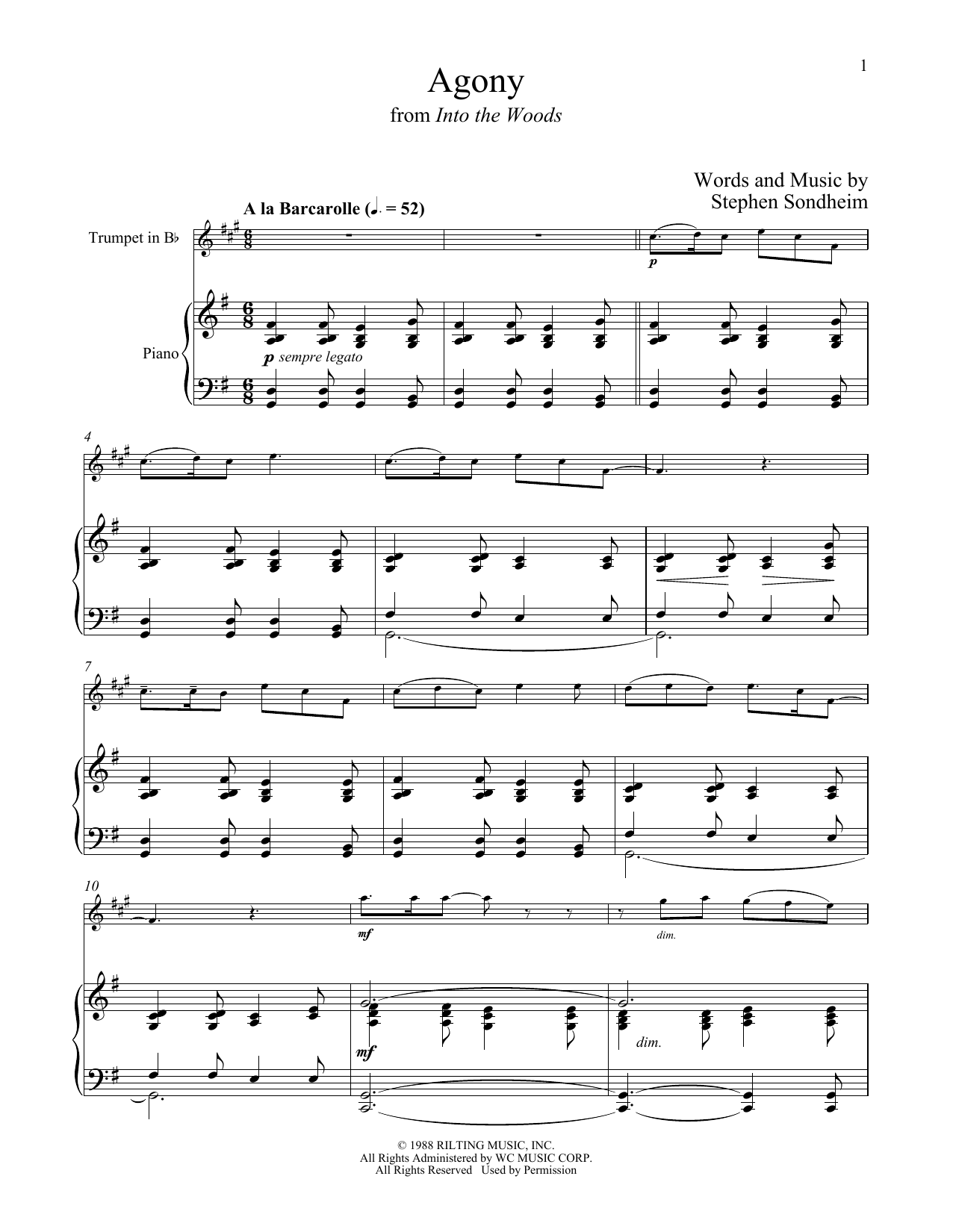 Produktgalerie: Seite 1 von 1 Agony (from Into The Woods), Stephen Sondheim, Horn, Klavier