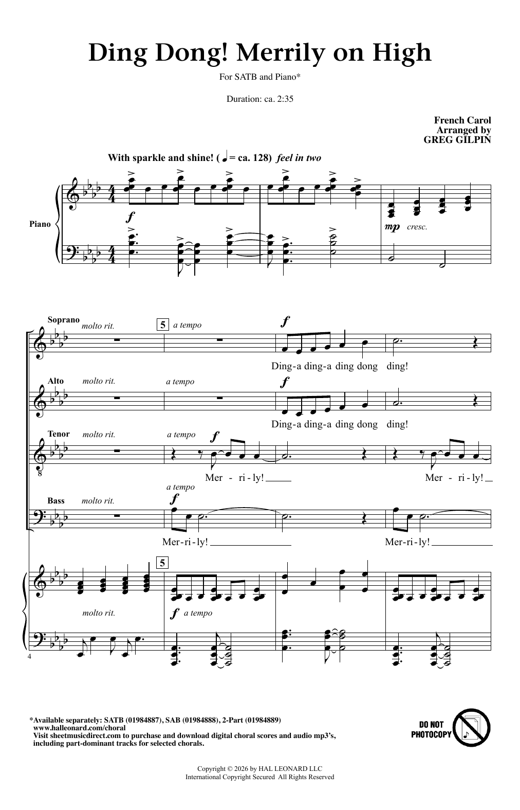 Produktgalerie: Seite 1 von 1 Ding Dong! Merrily On High (arr. Greg Gilpin), French Carol, Chor