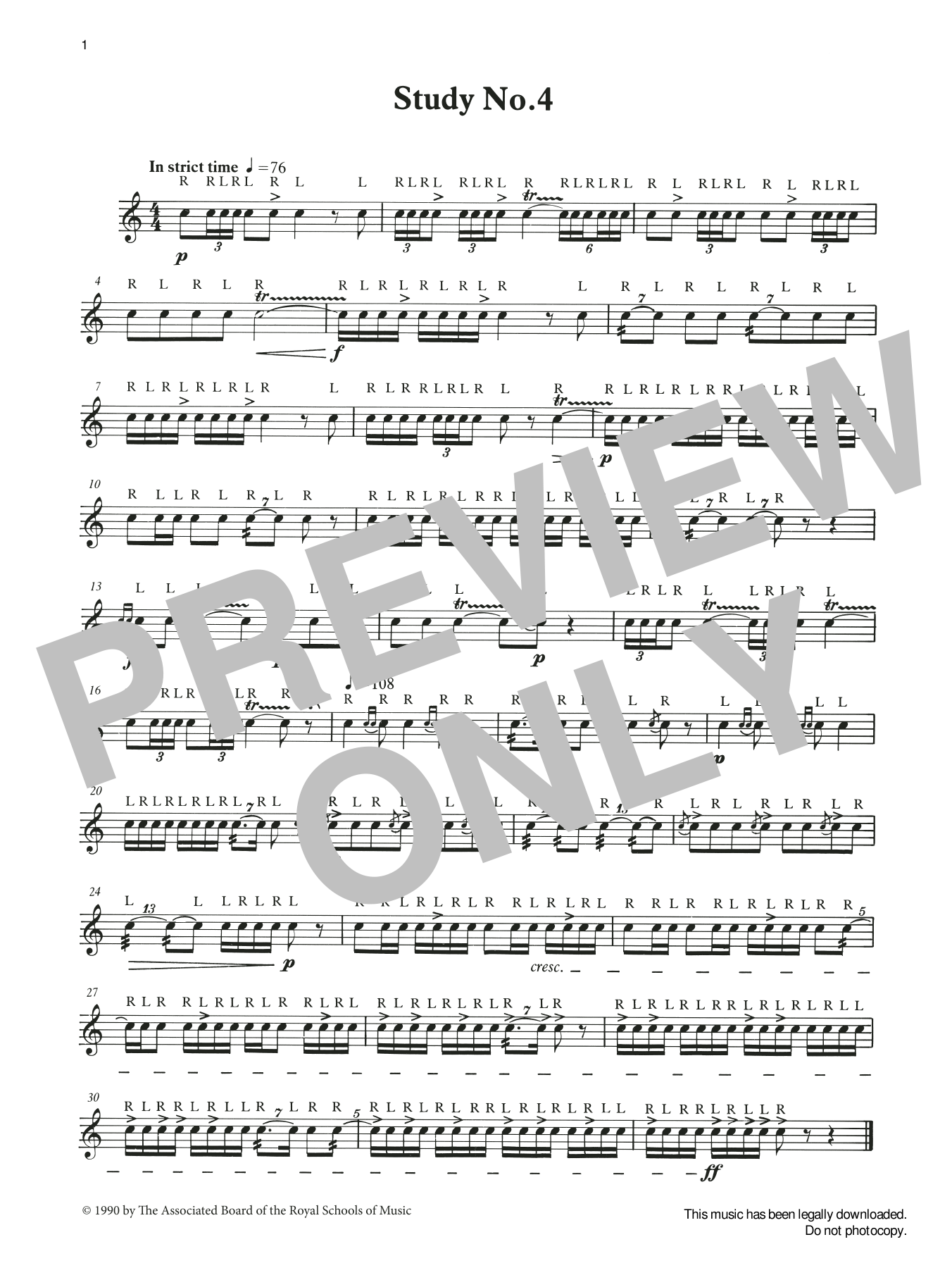 Product gallery: Page 1 of 1 Study No.4 from Graded Music for Snare Drum, Book II, Ian Wright and Kevin Hathaway