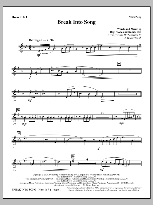 Produktgalerie: Seite 1 von 1 Break Into Song - F Horn 1, J. Daniel Smith, Chor