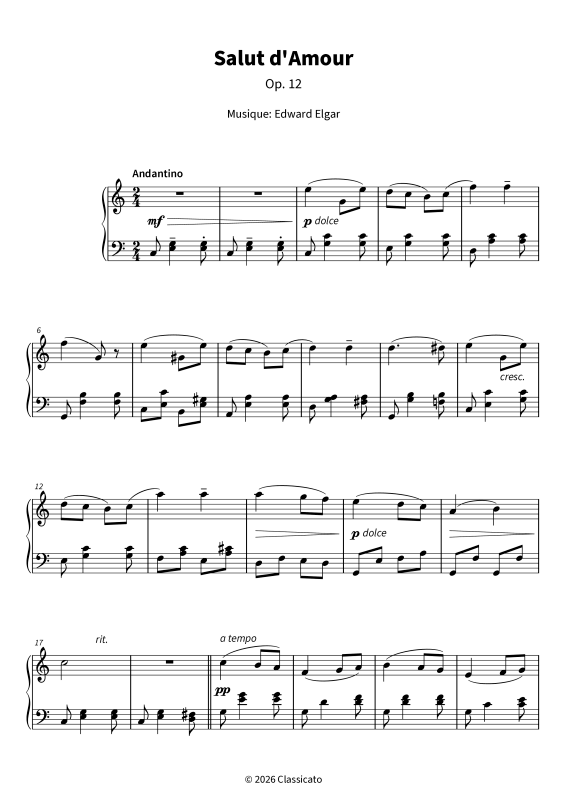 Produktgalerie: Seite 1 von 6 Salut d´Amour - Salut d´Amour op. 12 - Version simplifiée en do majeur - délicate et chaleureuse, , Klavier Solo