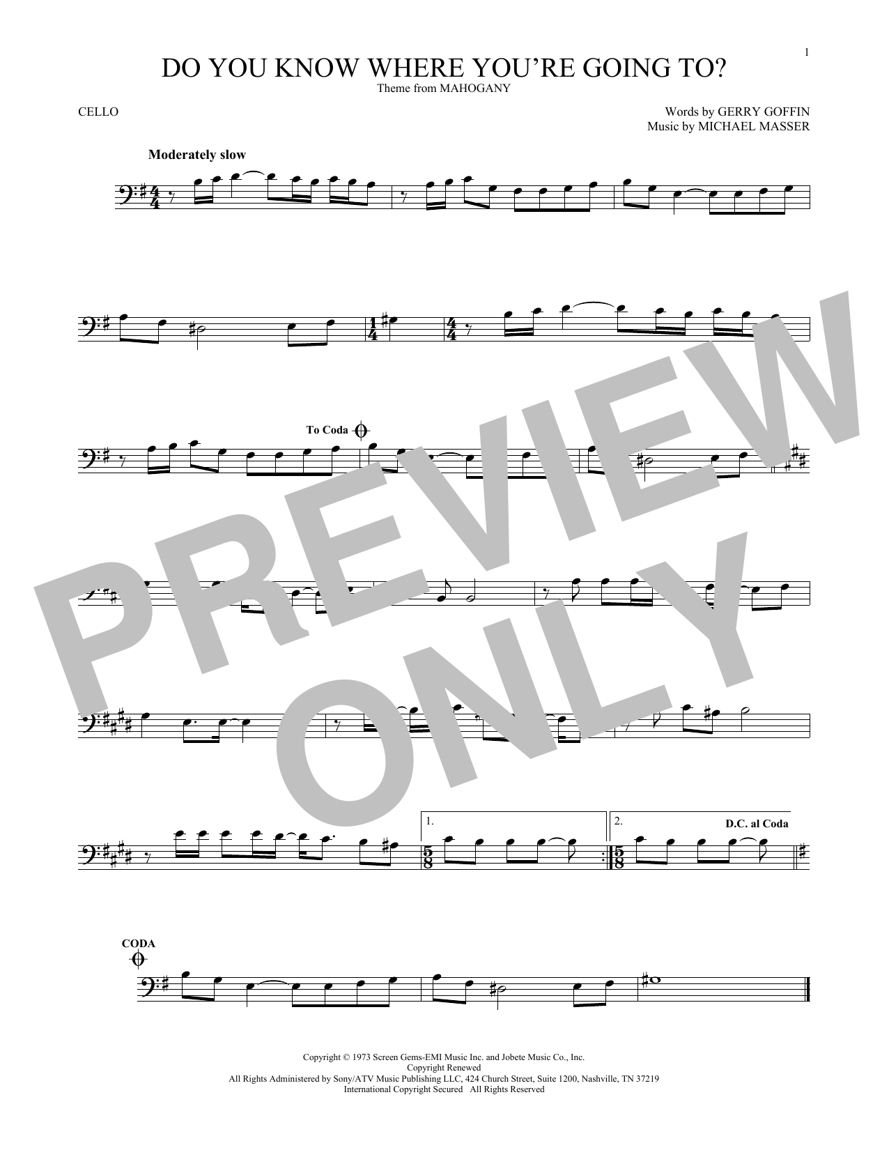 Produktgalerie: Seite 1 von 1 Do You Know Where You're Going To?, Diana Ross, Violoncello