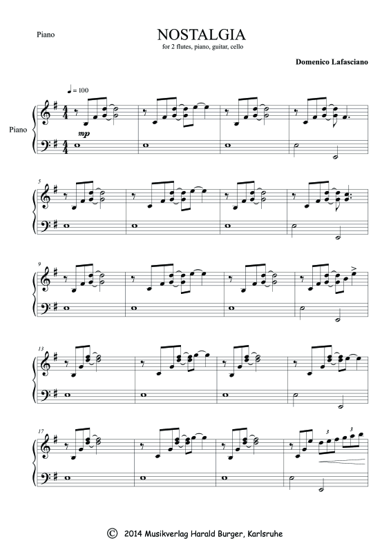 Produktbild zu: Nostalgia (Einzelstimmen)Domenico Lafasciano