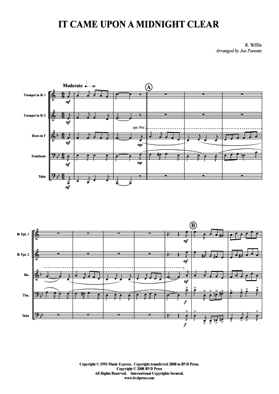 Produktbild zu: It Came Upon a Midnight Clear Weihnachtslied (arr. Parente)