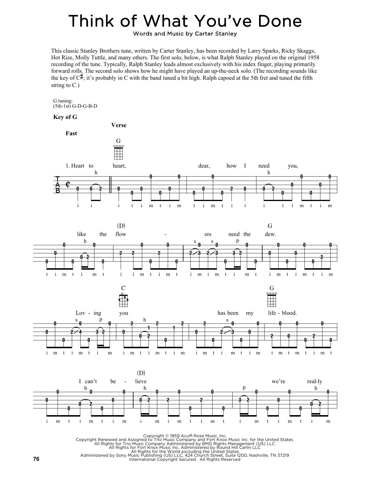 Produktgalerie: Seite 1 von 1 Think Of What You've Done (arr. Fred Sokolow), Carter Stanley, Banjo