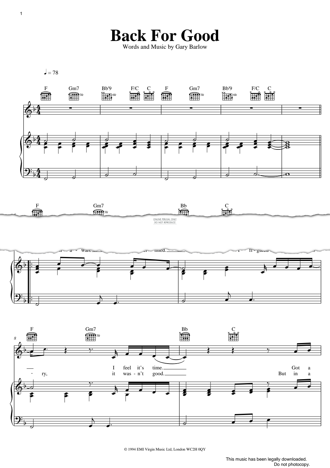 Produktgalerie: Seite 1 von 1 Back For Good, Take That, Gesang, Gitarre, Klavier