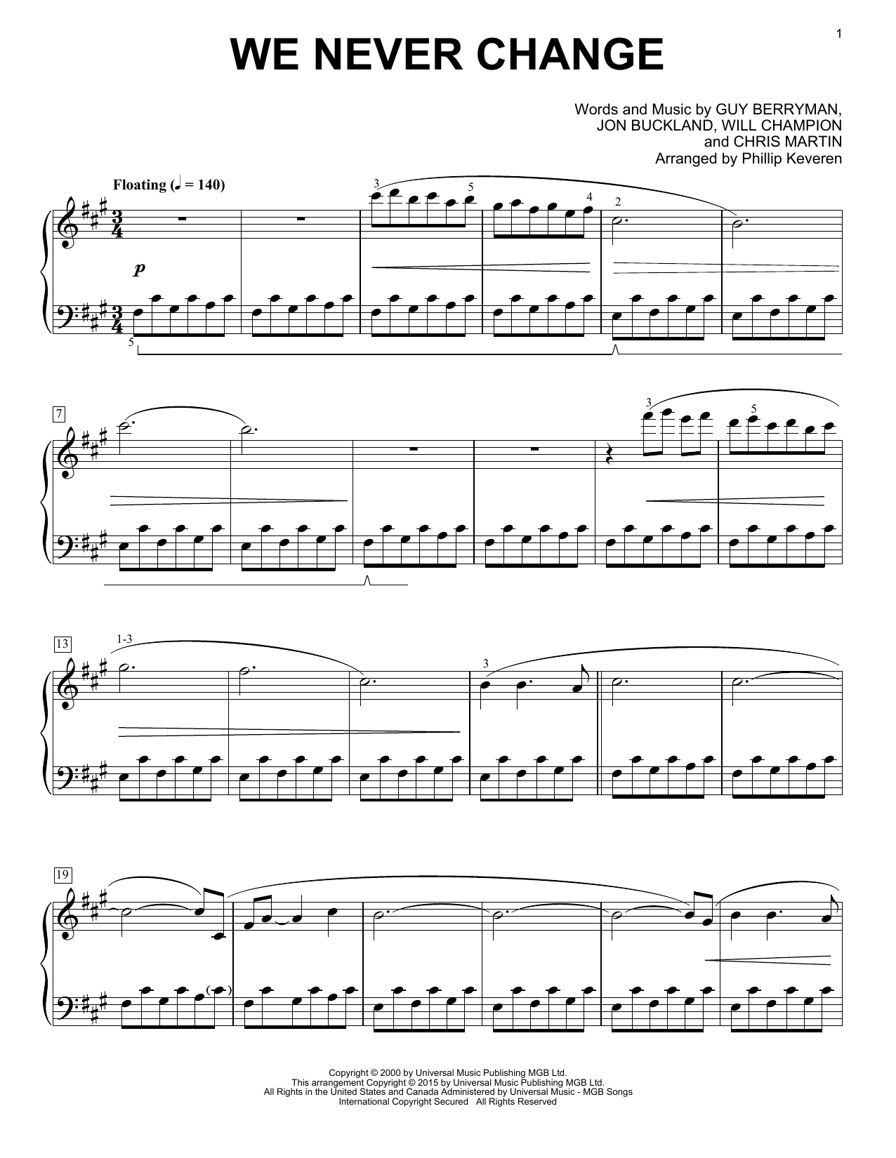 Produktbild zu: We Never Change [Classical version] (arr. Phillip Keveren)