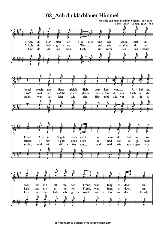 Product picture to: Ach du klarblauer Himmel  Friedrich Silcher (1789-1860)