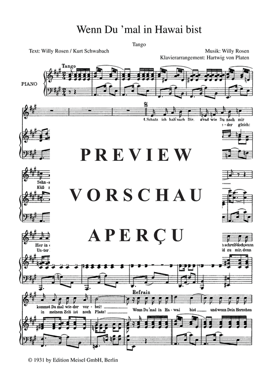 Produktgalerie: Seite 4 von 4 Wenn du mal in Hawai bist, 	, Klavier und Gesang