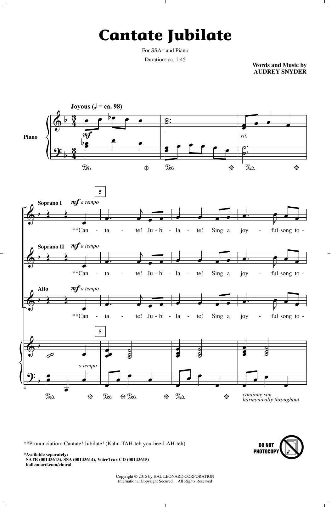 Produktgalerie: Seite 1 von 1 Cantate Jubilate, Audrey Snyder, Chor