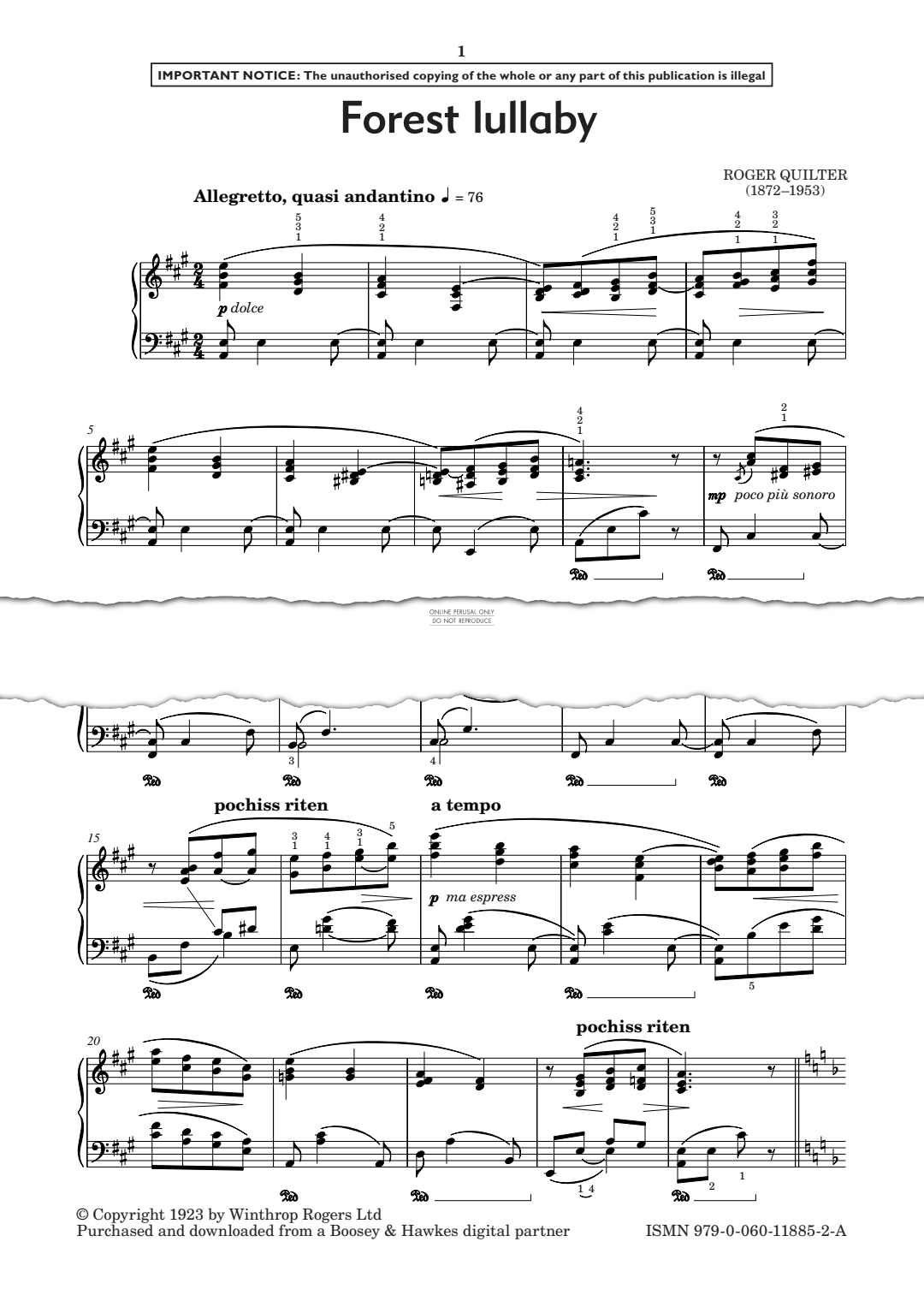 Produktgalerie: Seite 1 von 1 Forest Lullaby, Roger Quilter, Klavier