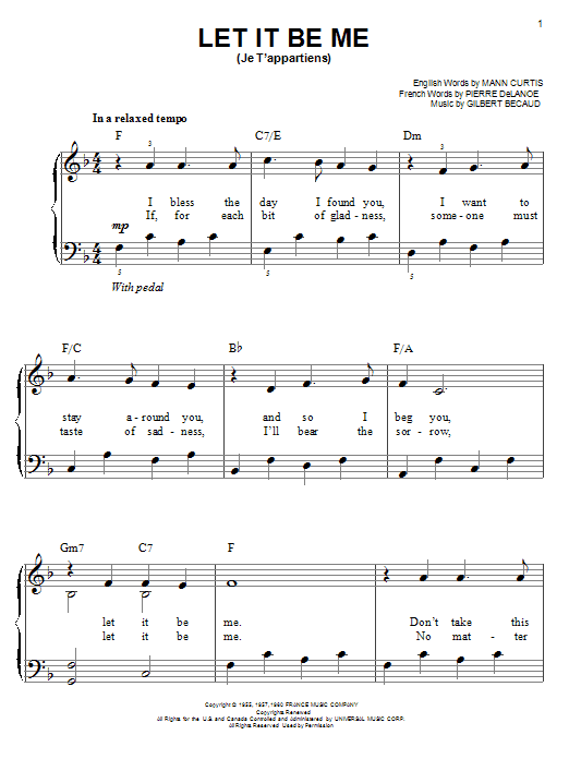 Produktgalerie: Seite 1 von 1 Let It Be Me (Je T'appartiens), Elvis Presley, Klavier