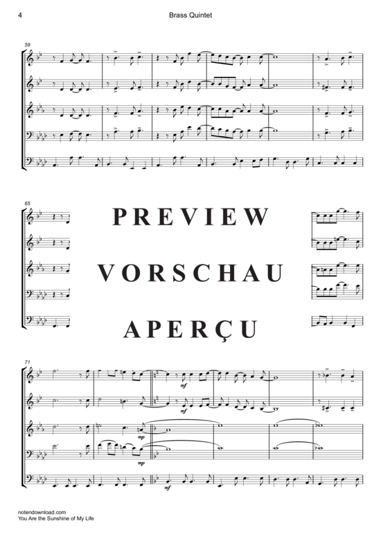 Produktgalerie: Seite 5 von 18 You Are the Sunshine of My Life , Wonder, Stevie, (Blechbläser Quintett)