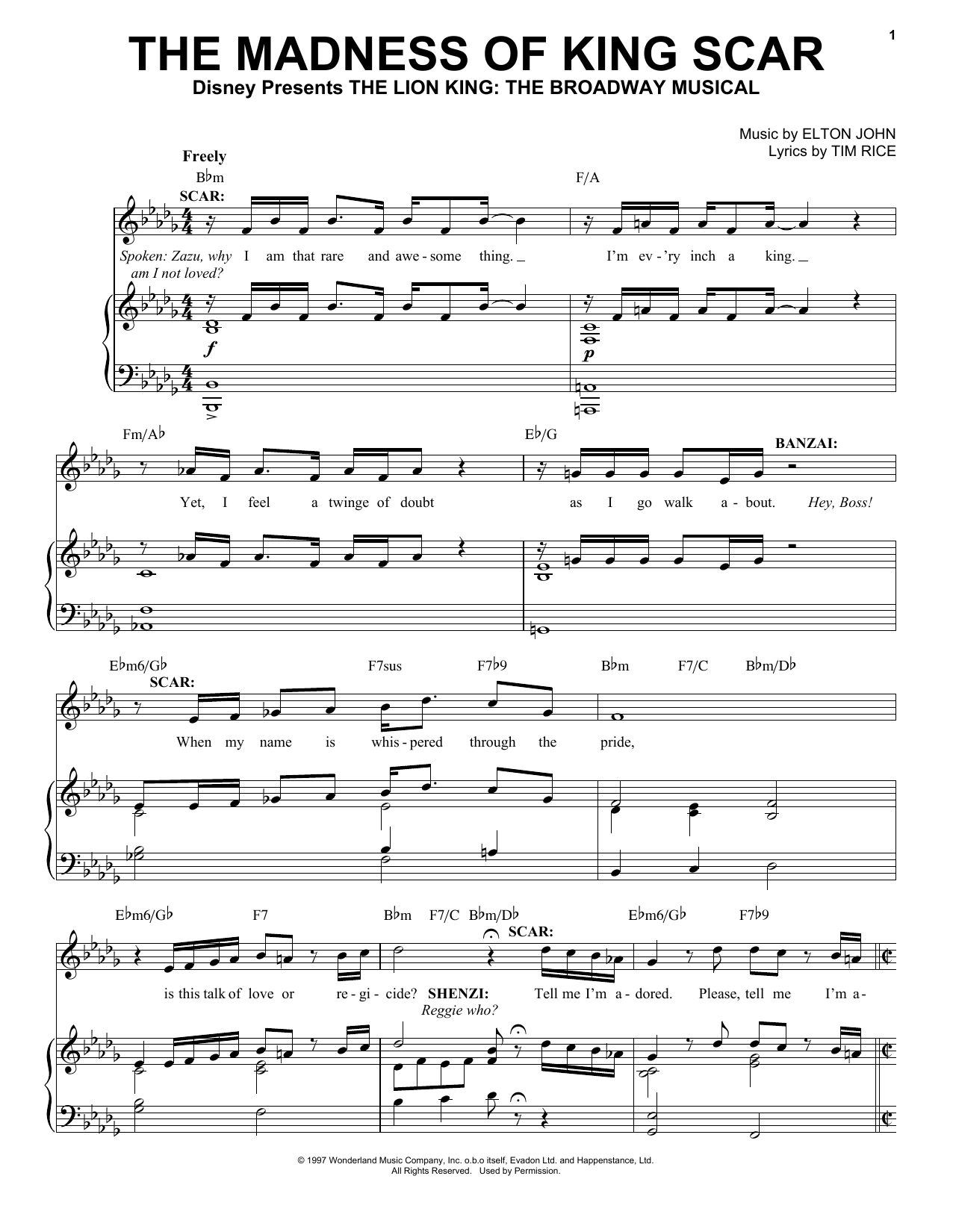 Produktbild zu: The Madness Of King Scar (from The Lion King: Broadway Musical)
