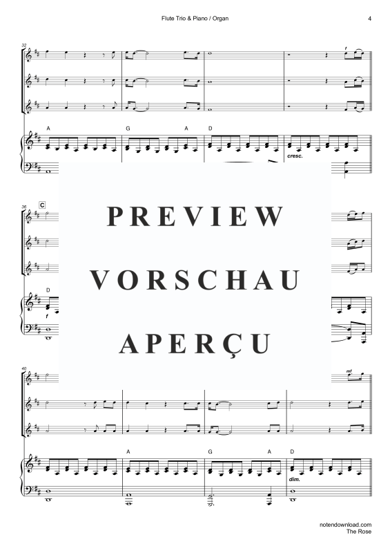 Product gallery: Page 7 of 11 The Rose, Midler, Bette, Trio For 3 Flutes and Piano/Organ, Cello (Optional) - Single Version