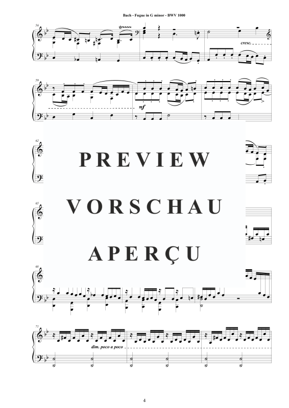 Produktgalerie: Seite 5 von 7 Fuge in G-Moll BWV 1000, , Klavier Solo