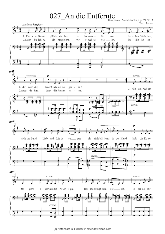 Product picture to: An die Entfernte Felix Mendelssohn Bartholdy (1809-1947)