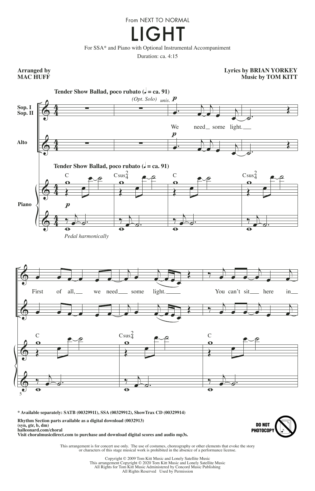 Produktgalerie: Seite 1 von 1 Light (from Next to Normal) (arr. Mac Huff), Brian Yorkey & Tom Kitt, Chor