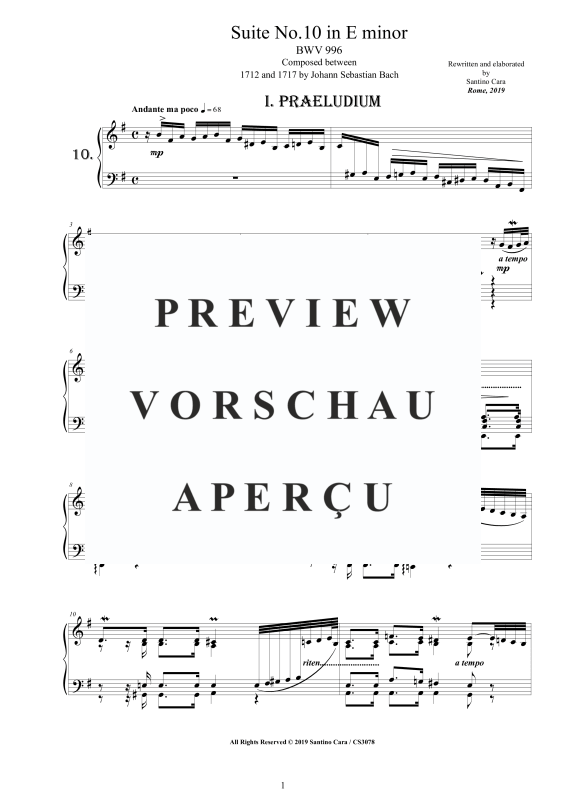 Produktgalerie: Seite 2 von 11 Piano Suite No.10 in E-Moll BWV 996 - Complete Piano Version, , Klavier Solo