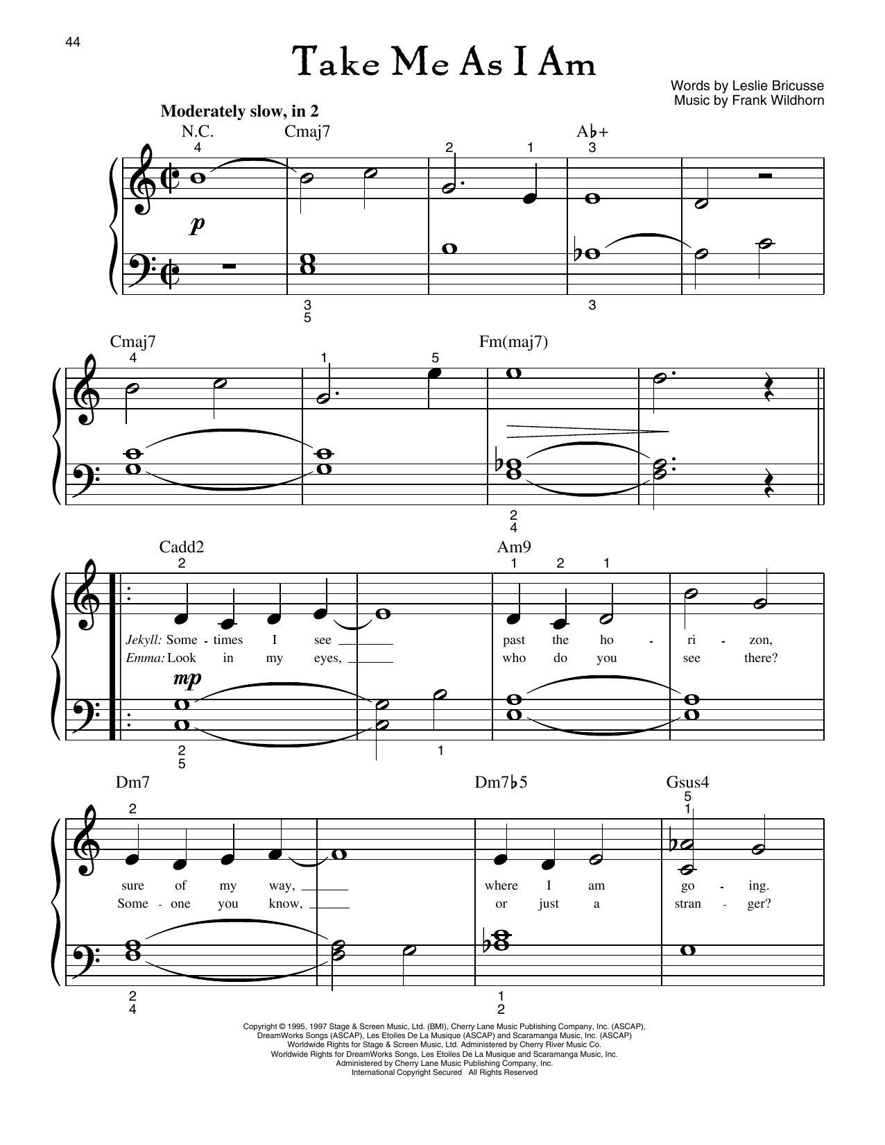 Produktgalerie: Seite 1 von 1 Take Me As I Am (from Jekyll And Hyde), Leslie Bricusse, Klavier