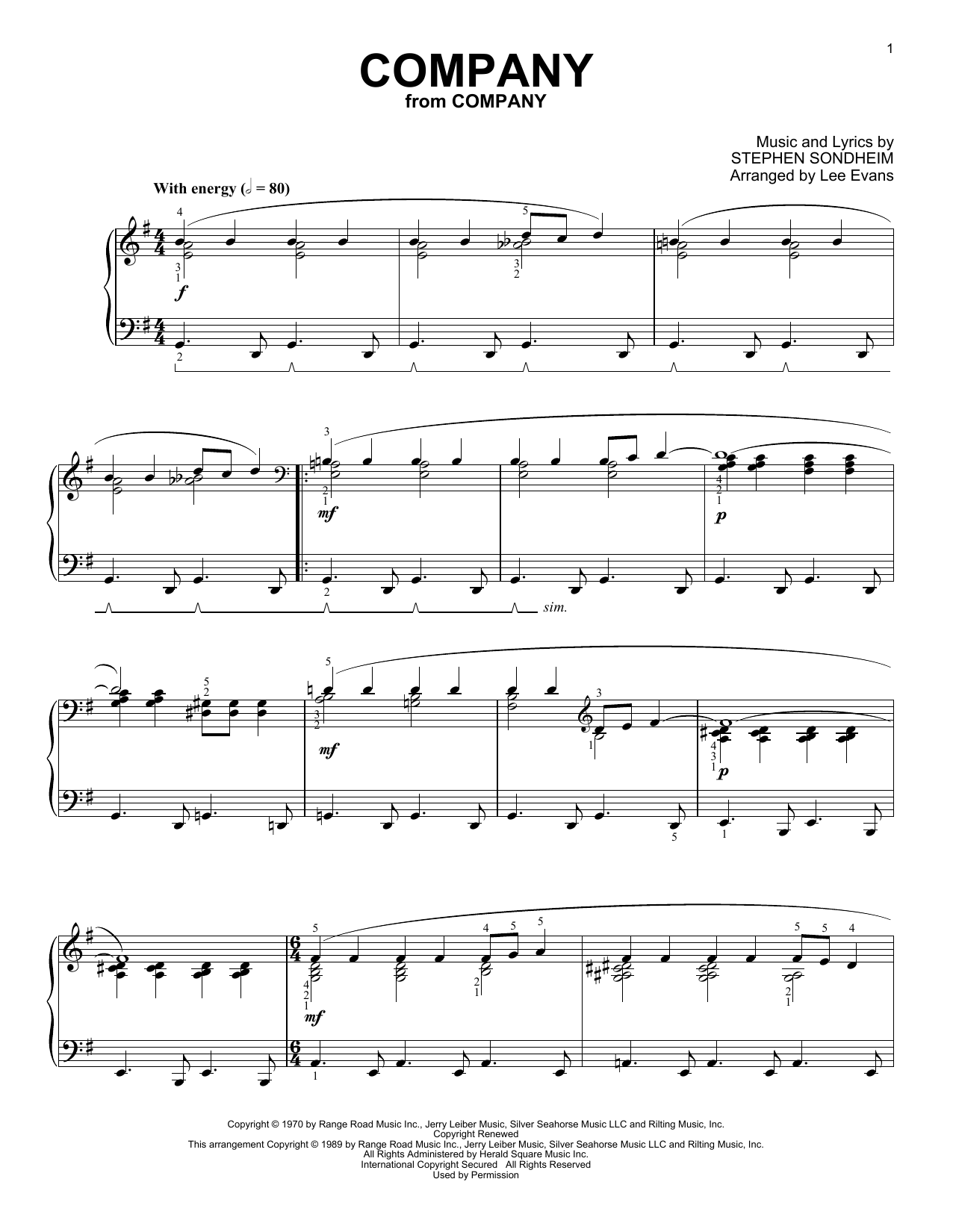 Produktbild zu: Company (from Company) (arr. Lee Evans)