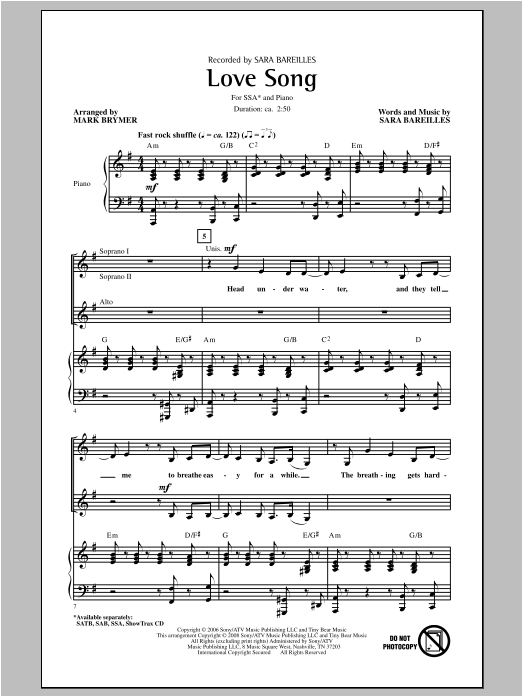 Produktgalerie: Seite 1 von 1 Love Song (arr. Mark Brymer), Sara Bareilles, Chor