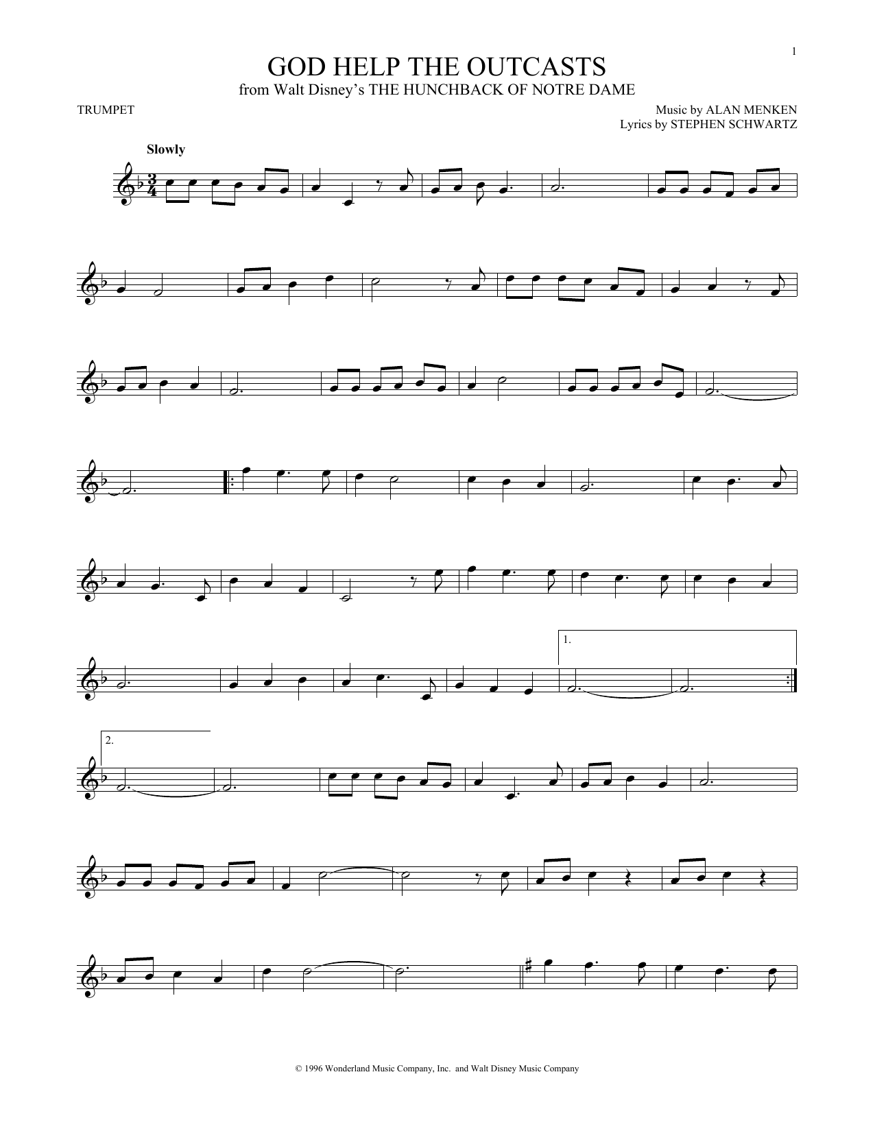 Produktgalerie: Seite 1 von 1 God Help The Outcasts (from The Hunchback Of Notre Dame), Bette Midler, Trompete