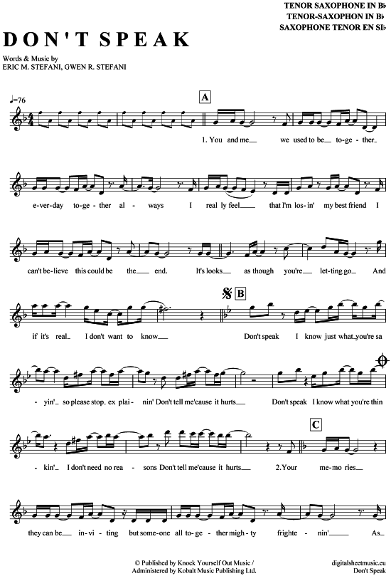 Product gallery: Page 1 of 4 Don´t speak , No Doubt, Tenor Saxophone