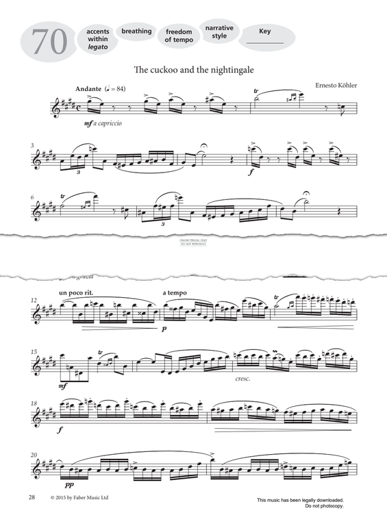 Product gallery: Page 1 of 1 Study No.70 'The Cuckoo And The Nightingale' (from 'More Graded Studies For Flute Book Two'), Ernesto Köhler