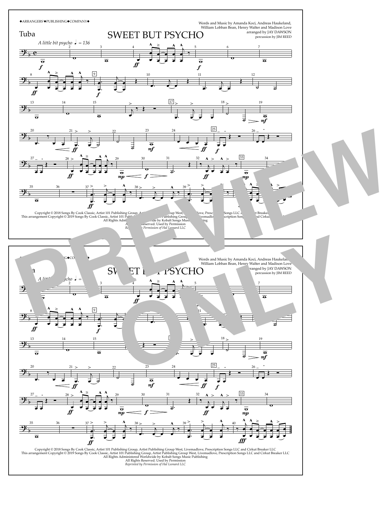 Produktbild zu: Sweet But Psycho (arr. Jay Dawson) - Tuba