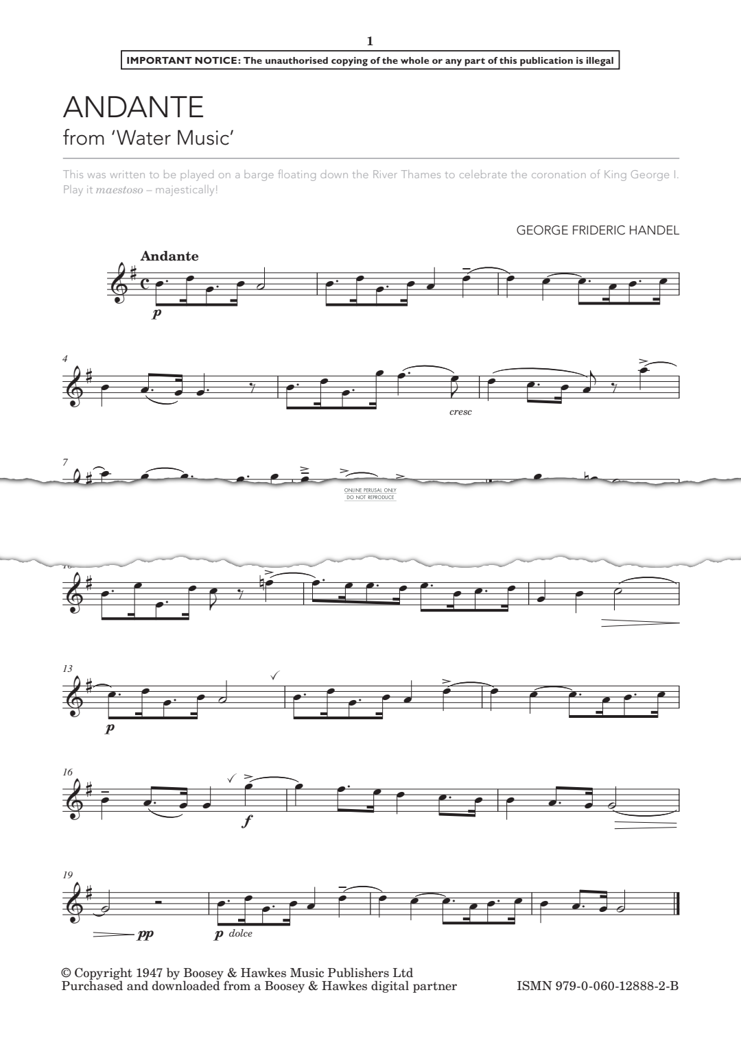 Produktgalerie: Seite 1 von 1 Andante from 'Water Music', George Frideric Handel, Klavier, Trompete