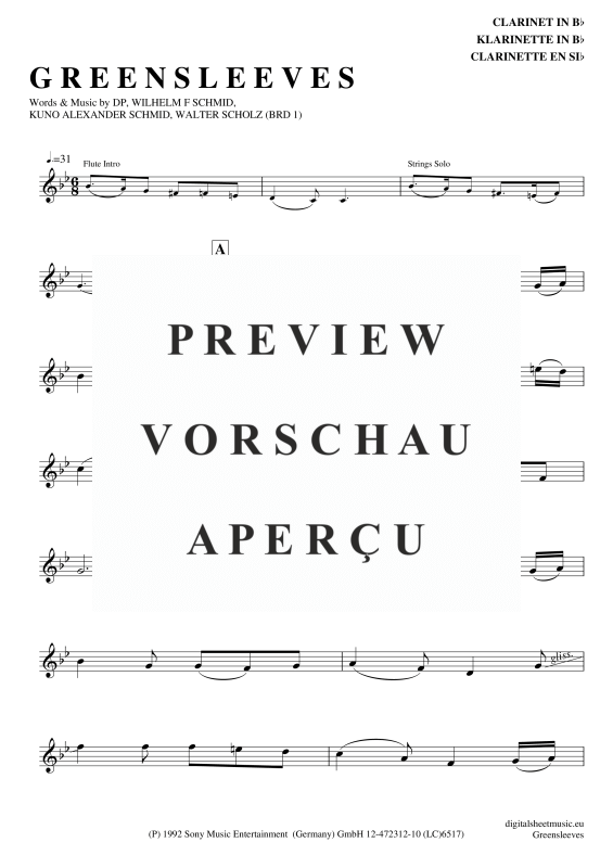 Product gallery: Page 2 of 3 Greensleeves, Simoni, Edward, Clarinet in B-flat