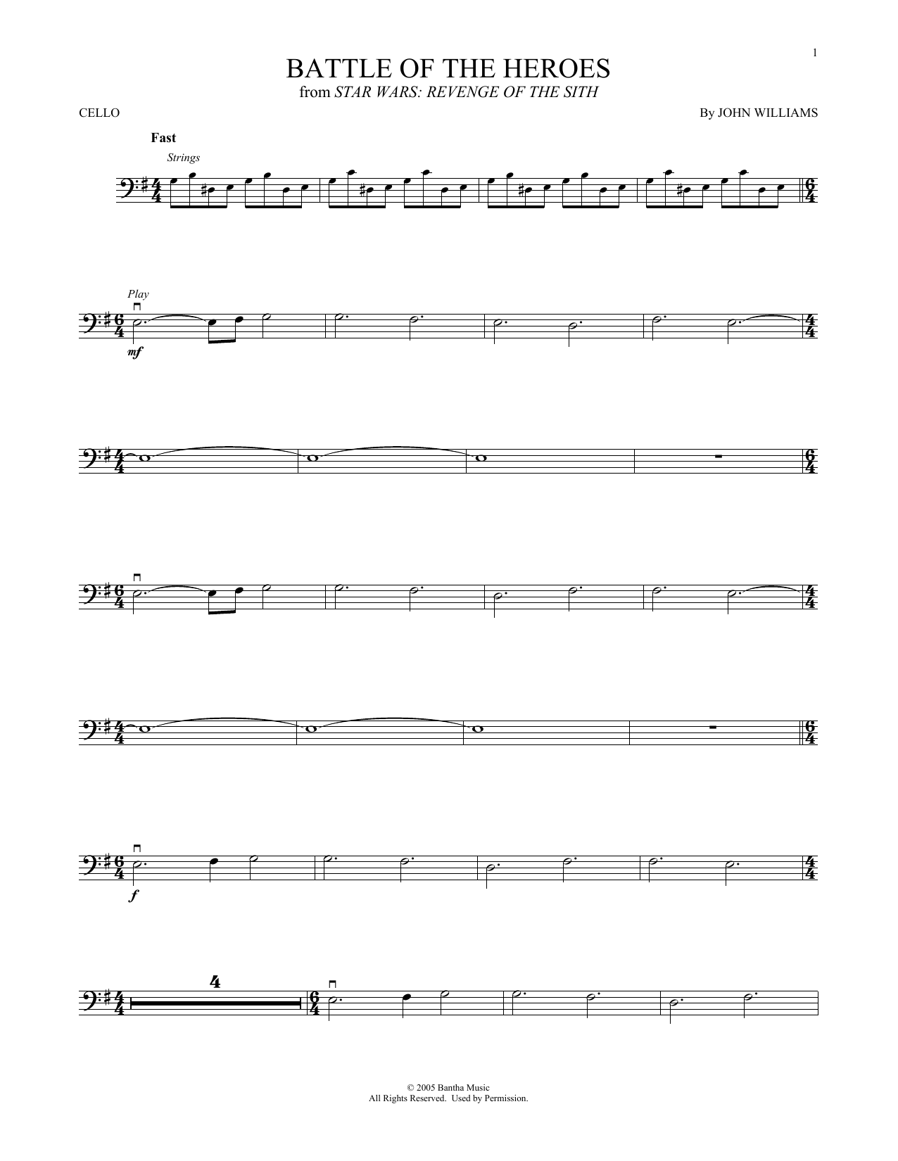 Produktgalerie: Seite 1 von 1 Battle Of The Heroes (from Star Wars: Revenge Of The Sith), John Williams, Violoncello