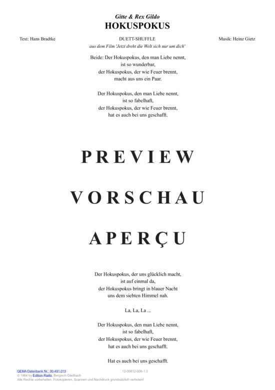 Produktgalerie: Seite 10 von 11 Hokuspokus , Gitte & Gildo, Rex, (Melodie-Stimmen in C/B/Es)