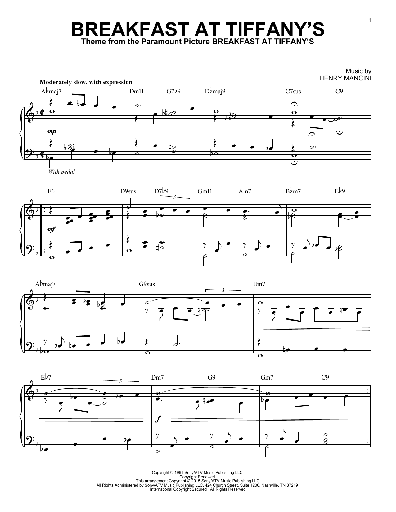 Produktbild zu: Breakfast At Tiffany's [Jazz version] (arr. Brent Edstrom)