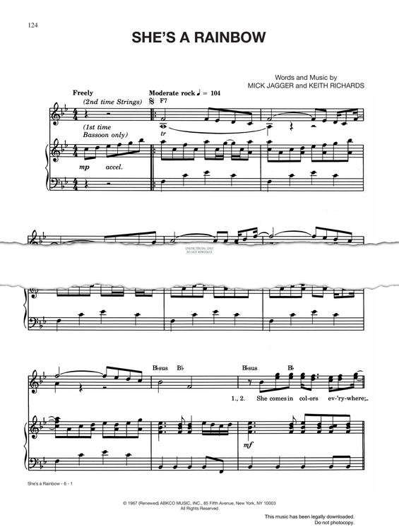 Produktgalerie: Seite 1 von 1 She's A Rainbow, The Rolling Stones, Gesang, Gitarre, Klavier