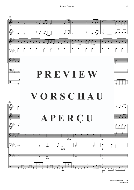 Produktgalerie: Seite 7 von 11 The Rose, Midler, Bette, Blechbläser Quintett/Ensemble/Band/Chor E- Bass & Drum Set opt.