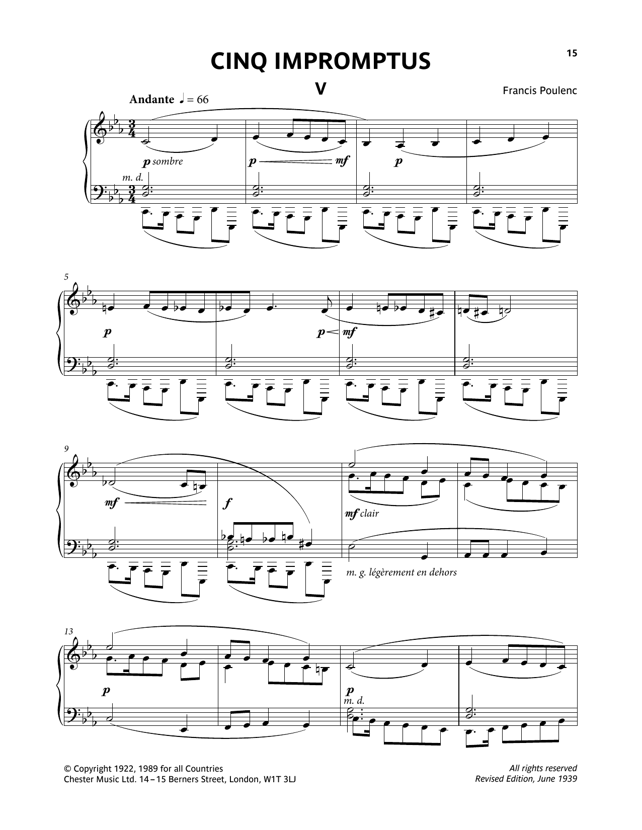 Product gallery: Page 1 of 1 Five Impromptus - V. Andante, Francis Poulenc