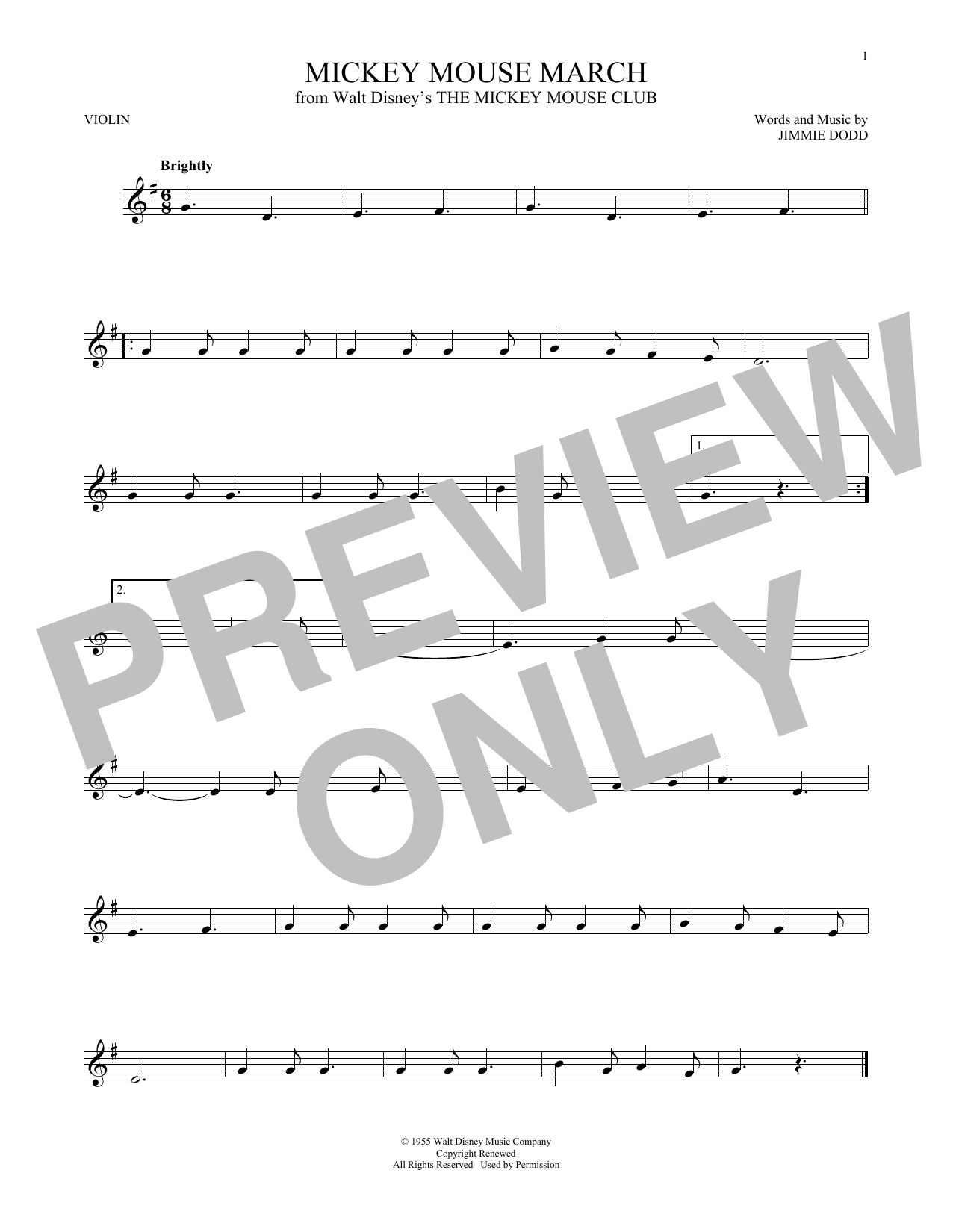 Produktgalerie: Seite 1 von 1 Mickey Mouse March (from The Mickey Mouse Club), Jimmie Dodd, Violine